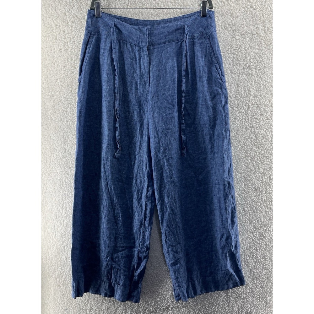 Poetry 100% Linen Blue Trousers‎ Wide Leg Trousers Size UK 18
